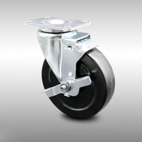 5 Inch SS Hard Rubber Wheel Swivel Top Plate Caster with Brake